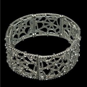 Silver Tone Crystal Expanding Bangle Bracelet